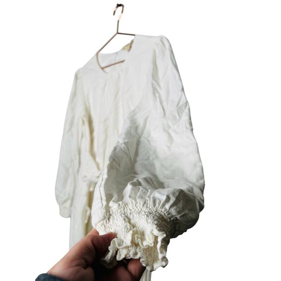 MICHAEL KORS White Long Sleeve Crewneck Linen Tie Front Mini Dress Size Medium - Picture 6 of 11